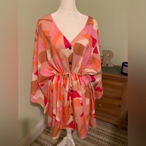 NWOT- Chic Me brand Multi- Color Mini Dress, Kimono Size-OS
